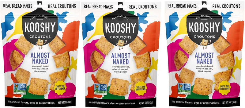 Kooshy Almost Naked Sourdough Bread Non-GMO Croutons, 3-Pack 5 oz. Pouch