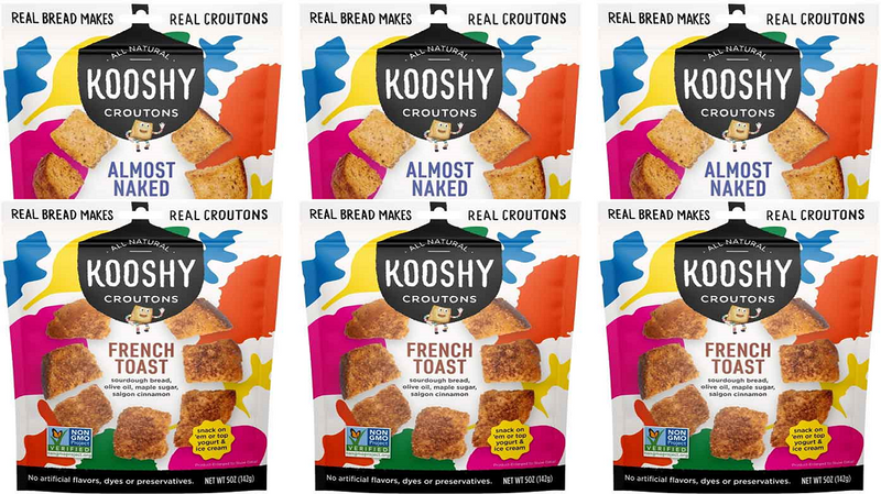 Kooshy Almost Naked & French Toast Sourdough Croutons, Variety 6-Pack