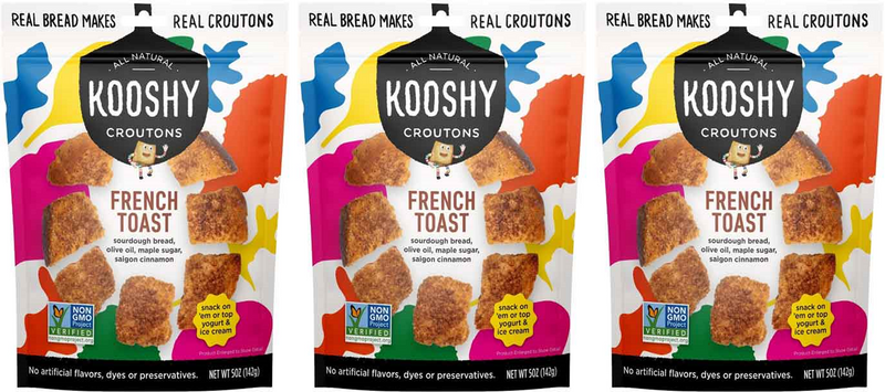 Kooshy French Toast Sourdough Bread Non-GMO Croutons, 3-Pack 5 oz. Pouch