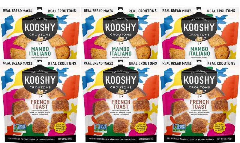 Kooshy Mambo Italiano & French Toast Sourdough Croutons, Variety 6-Pack