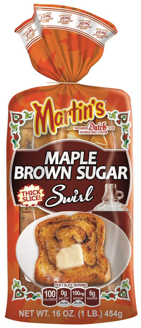 Martin's Famous Pastry Maple Brown Sugar Swirl Potato Bread,16 oz. Three Loaves