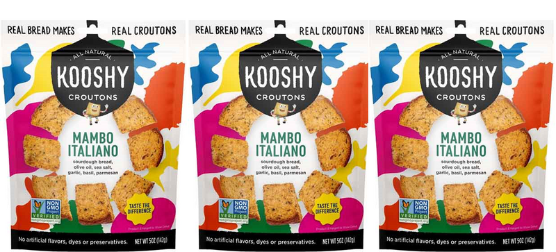 Kooshy Mambo Italiano Sourdough Bread Non-GMO Croutons, 3-Pack 5 oz. Pouch