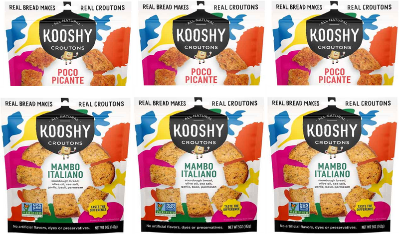 Kooshy Poco Picante & Mambo Italiano Sourdough Croutons, Variety 6-Pack