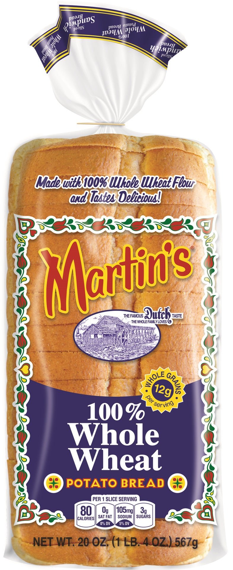 Martin's Famous Pastry 100% Whole Wheat Potato Bread- 3 Loaves