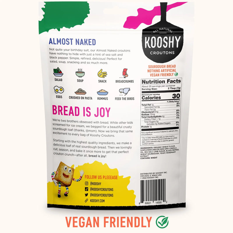Kooshy Almost Naked Sourdough Bread Non-GMO Croutons, 3-Pack 5 oz. Pouch