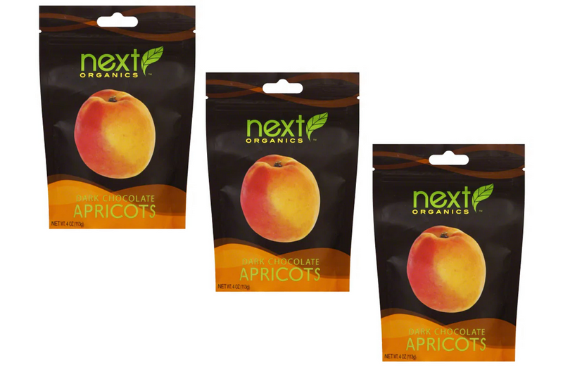 Next Organics Dark Chocolate Covered Apricots-Gluten Free Certified Organic, 3-Pack 4 oz. Pouches