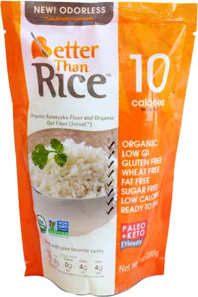 Better Than Noodles Certified Organic, Vegan, Gluten-Free, Non-GMO, Konjac Rice, 7 oz. Pouches
