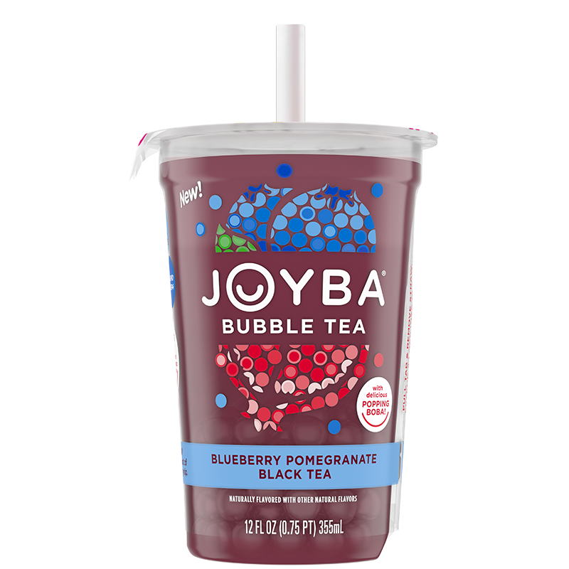 Joyba Bubble Tea Blueberry Pomegranate & Mango Passionfruit Tea with Popping Boba, Two Variety 4-Pack Cartons