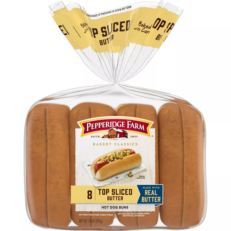 Pepperidge Farm Top Sliced Butter Hot Dog Buns, 8 Count Bags 5016