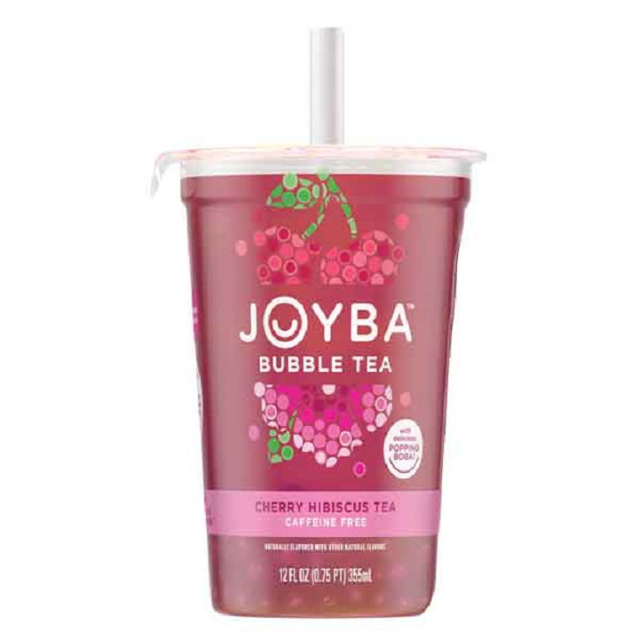Joyba Bubble Tea Cherry Flavored Hibiscus Tea with Popping Boba, 12 fl.oz. Cups