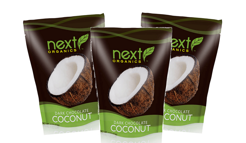 Next Organics Dark Chocolate Covered Coconut--Gluten Free Certified Organic, 3-Pack 4 oz. Pouches