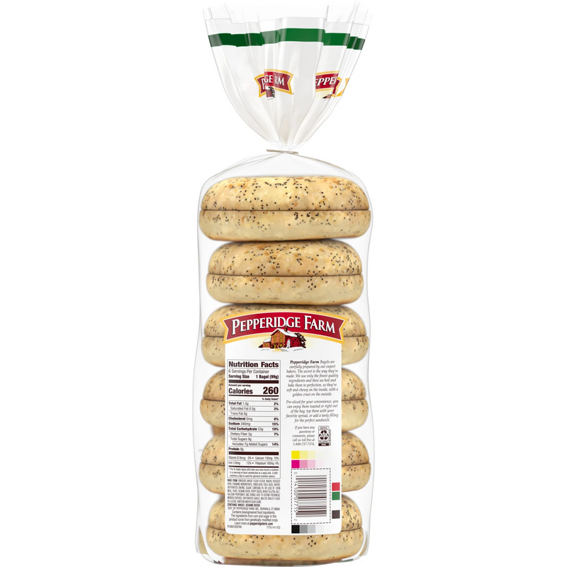 Pepperidge Farm Everything Pre-Sliced Bagels, 6 Count Bags