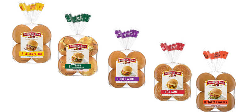 Pepperidge Farm Hamburger Buns: Golden Potato, Onion, Soft White, Sesame & Sweet Hawaiian Variety 5-Pack