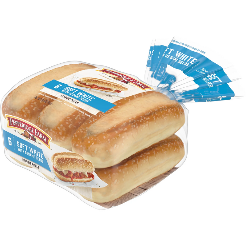 Pepperidge Farm Soft White Hoagie Rolls with Sesame Seeds, 6 Count Bags 7141