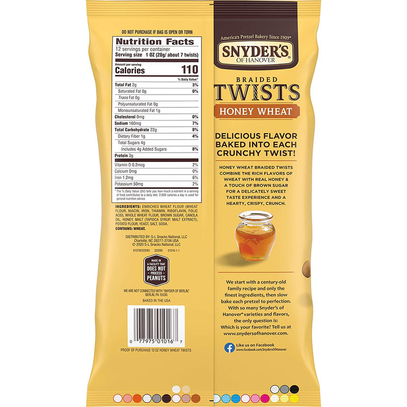 Snyder's of Hanover Pretzels Braided Twists, Honey Wheat, 4-Pack 12 Ounce Bags