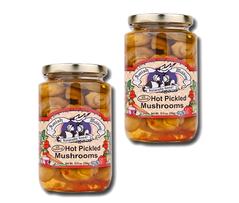 Amish Wedding Foods Hot Pickled Mushrooms, 2-Pack 12.5 oz. (354g) Jars