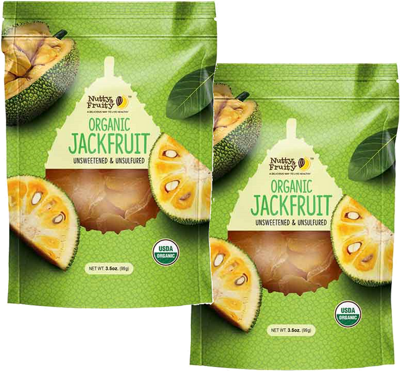 Nutty & Fruity Dried Organic Unsweetened Jackfruit, 2-Pack 3.5 oz. (99g) Pouches