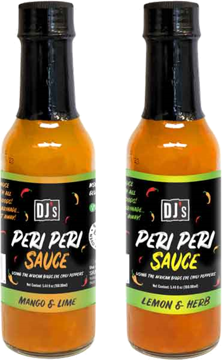 DJ's Mango Lime & Lemon Herb Peri Peri Sauce, Variety 2-Pack 5.44 fl. oz. Bottles