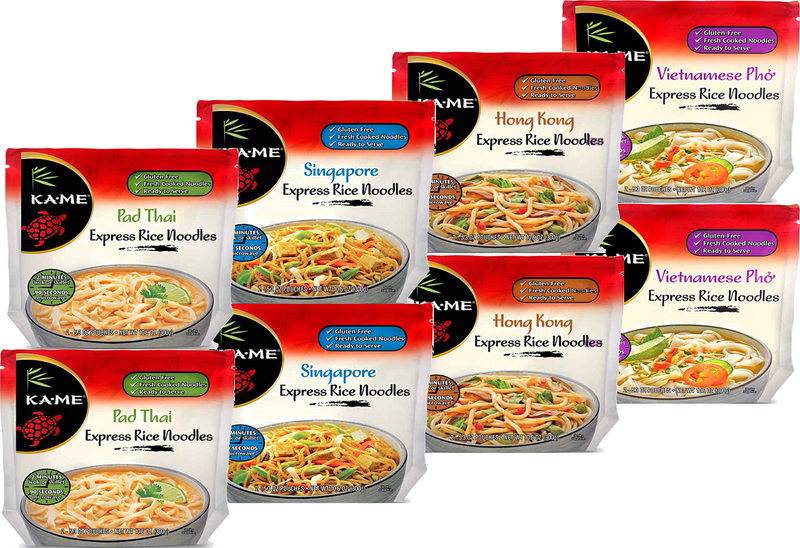 Ka-Me Vietnamese Pho, Hong Kong, Singapore & Pad Thai Rice Noodles, Variety 8-Pack 10.6 oz. Bags