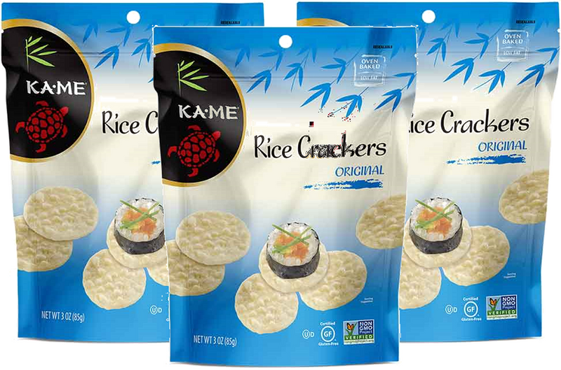 Ka-Me Brand Rice Crackers, Gluten Free Non-GMO, 3-Pack 3 oz. Bags