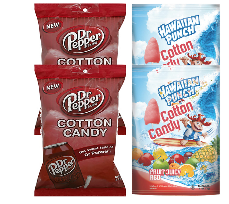Dr. Pepper & Hawaiian Punch Flavored Cotton Candy, Variety 4-Pack 3.1 oz. Bags