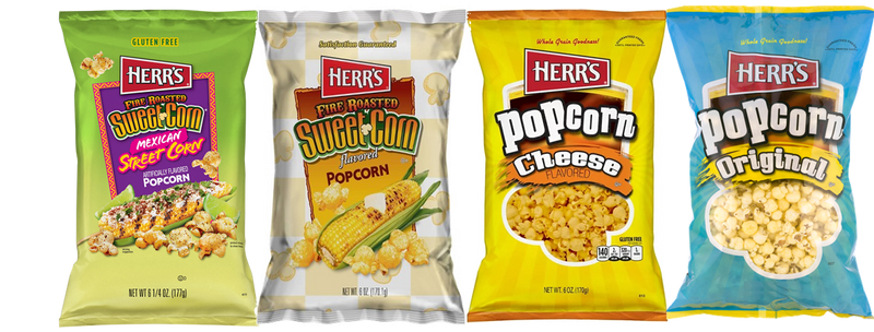 Herr's Popcorn Variety 4-Pack: Mexican Street Corn, Fire Roasted Sweet Corn, Cheese & Original