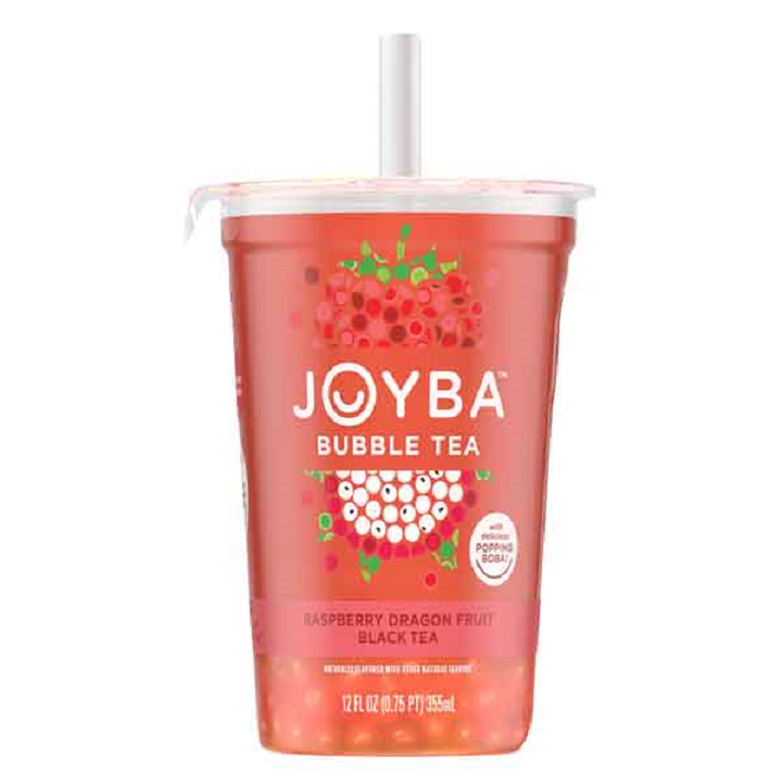 Joyba Bubble Tea Raspberry Dragonfruit Black Tea with Popping Boba, 4-Pack Carton 12 fl.oz.
