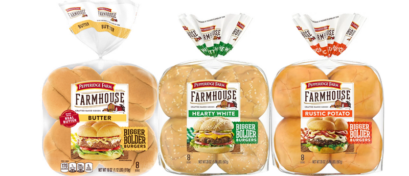Pepperidge Farm Farmhouse Hamburger Buns: Hearty White, Butter & Rustic Potato Variety 3-Pack