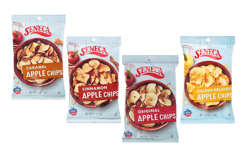 Seneca Foods Original, Golden Delicious, Caramel & Cinnamon Dried Apple Chips, Variety 4-Pack