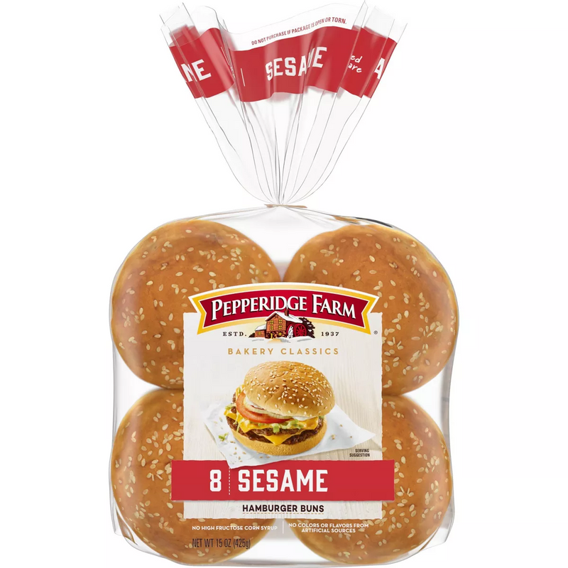 Pepperidge Farm Sesame Topped Hamburger Buns, 8 Count Bags 7161