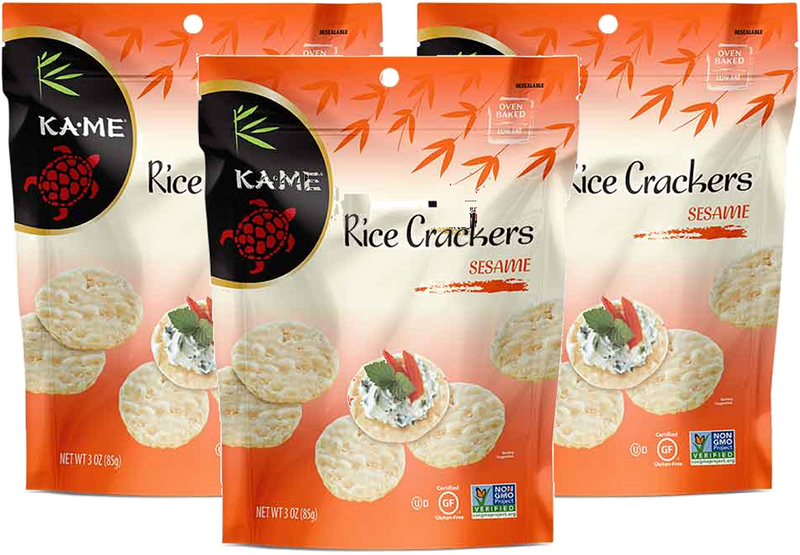 Ka-Me Brand Rice Crackers, Gluten Free Non-GMO, 3-Pack 3 oz. Bags