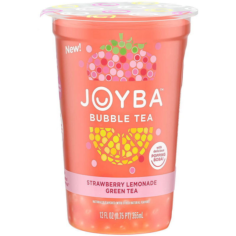 Joyba Bubble Tea Mango Passionfruit & Strawberry Lemonade Tea with Popping Boba, Two Variety 4-Pack Cartons