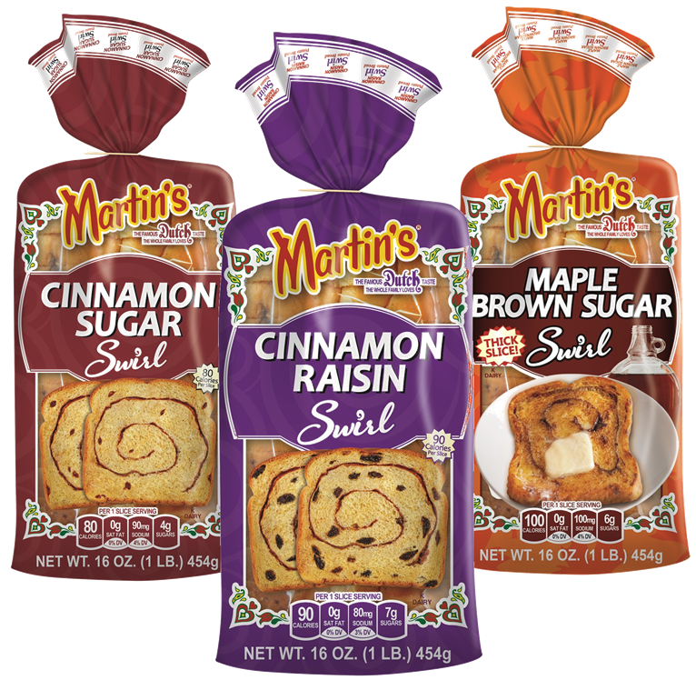 Martin's Maple Brown Sugar, Cinnamon-Raisin, & Cinnamon Sugar Swirl Potato Bread, Variety 3-Pack