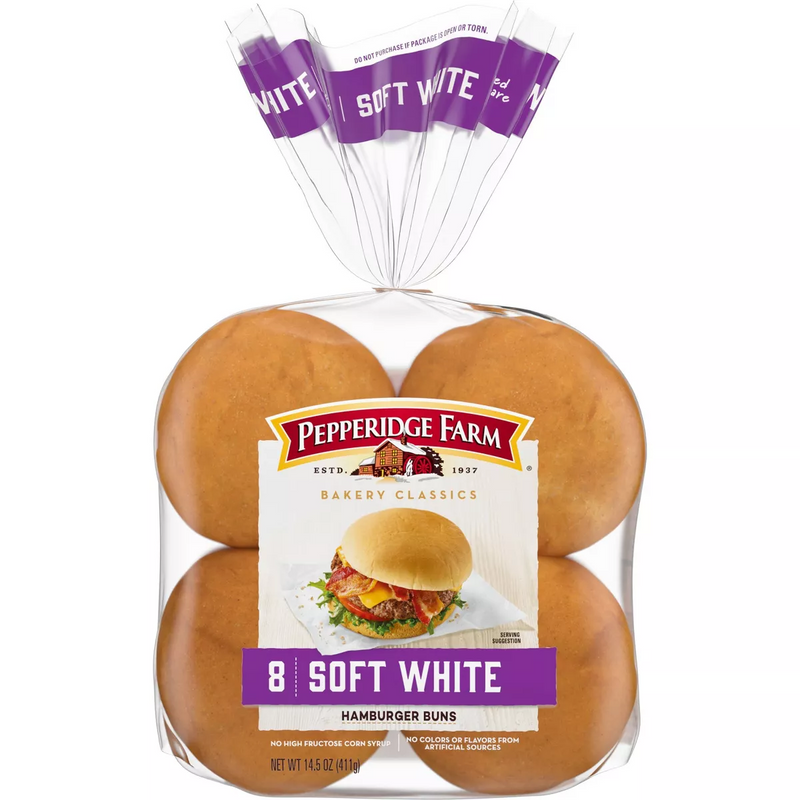 Pepperidge Farm Soft White Hamburger Buns, 8 Count Bags 7187