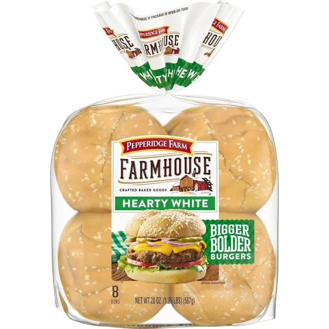 Pepperidge Farm Farmhouse Hearty White Hamburger Buns, 8 Count Bags 4673