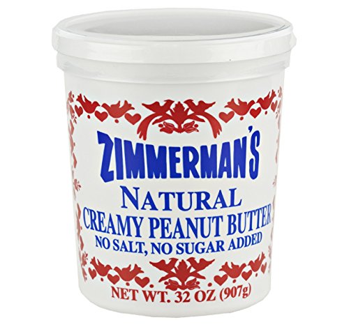 Zimmerman's Natural Creamy Peanut Butter, No Salt Added, 32 Oz. Tub (Pack of 2)