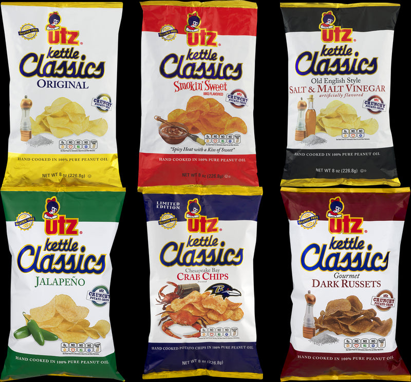 Utz Kettle Classics Potato Chips Variety 6 Pack- 8 oz. Bags
