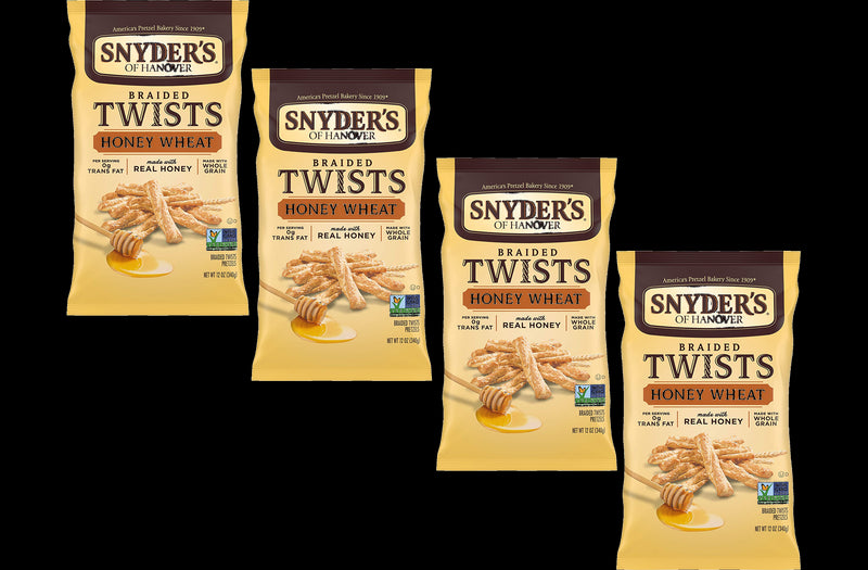 Snyder's of Hanover Pretzels Braided Twists, Honey Wheat, Four 12 Ounce Bags