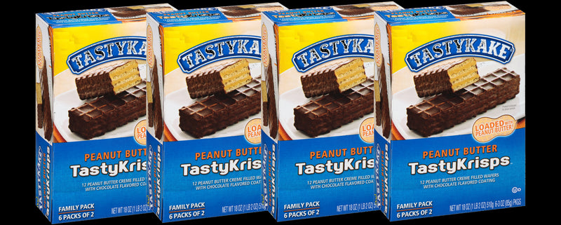Tastykake Tastycrisps Peanut Butter Filled Chocolate Coated Wafers, FOUR 18 oz. Boxes