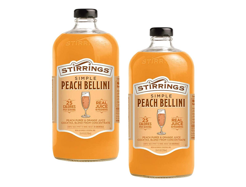 Stirrings Simple Peach Bellini Non-Alcoholic Cocktail Mix, TWO 25.4 fl. oz. (750ml) Bottles