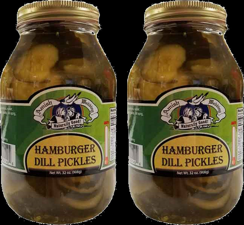 Amish Wedding Foods Hamburger Dill Pickle Chips, TWO 32 oz. Quart Jars