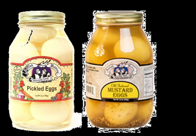 Amish Wedding Pickled Eggs & Mustard Eggs Variety 2-Pack, 32 oz. Jars