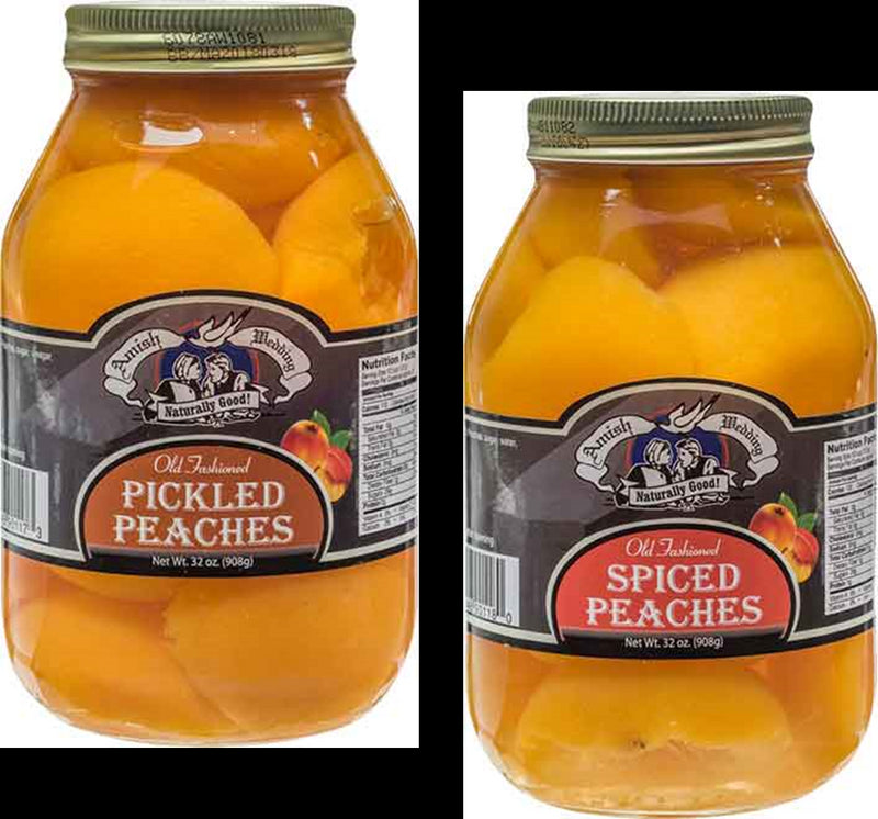 Amish Wedding Old Fashioned Pickled Peach Halves and Spiced Peach Halves Variety 2-Pack, 32 oz. Jars
