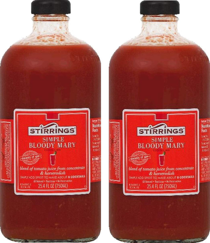 Stirrings Simple Bloody Mary Non-Alcoholic Cocktail Mix, TWO 25.4 fl. oz. (750ml) Bottles