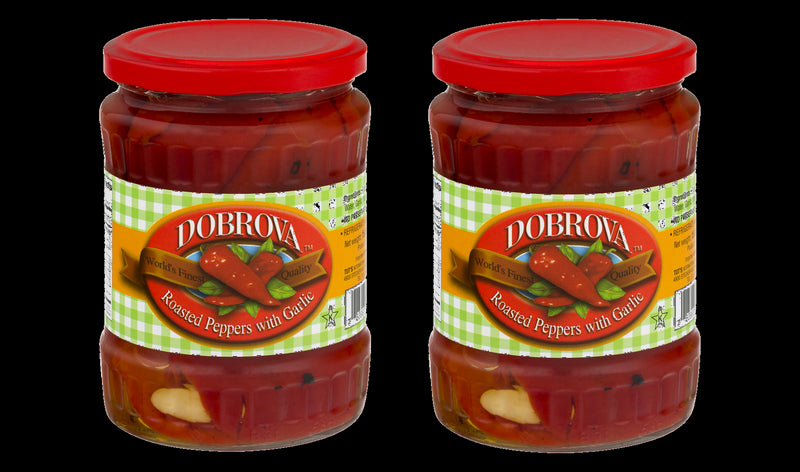 Dobrova Brand Roasted Peppers With Garlic, 2-Pack 15.8 OZ Jars