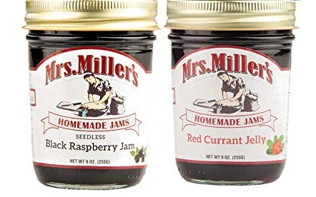 Mrs. Miller's Homemade Seedless Black Raspberry Jam and Red Currant Jelly Variety 2-Pack, TWO 9 oz. Jars