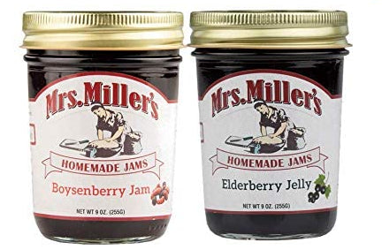 Mrs. Miller's Homemade Boysenberry Jam and Elderberry Jelly Variety 2-Pack, TWO 9 oz. Jars