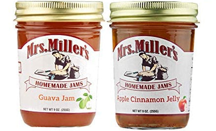 Mrs. Miller's Homemade Guava Jam and Apple Cinnamon Jelly Variety 2-Pack, TWO 9 oz. Jars