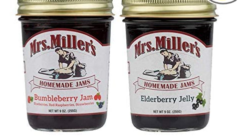 Mrs. Miller's Homemade Bumbleberry Jam and Elderberry Jelly Variety 2-Pack, TWO 9 oz. Jars