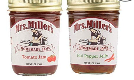 Mrs. Miller's Homemade Tomato Jam and Hot Pepper Jelly Variety 2-Pack, TWO 9 oz. Jars